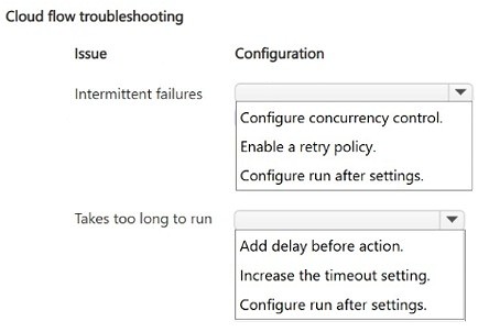 Exhibit: Which cloud flow configurations fix retry and timeout failures?
