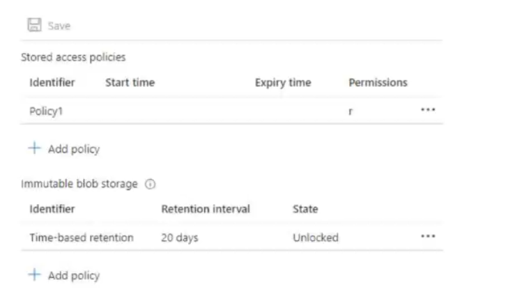 Exhibit: Azure Blob Storage Access Policy and Immutability Limits